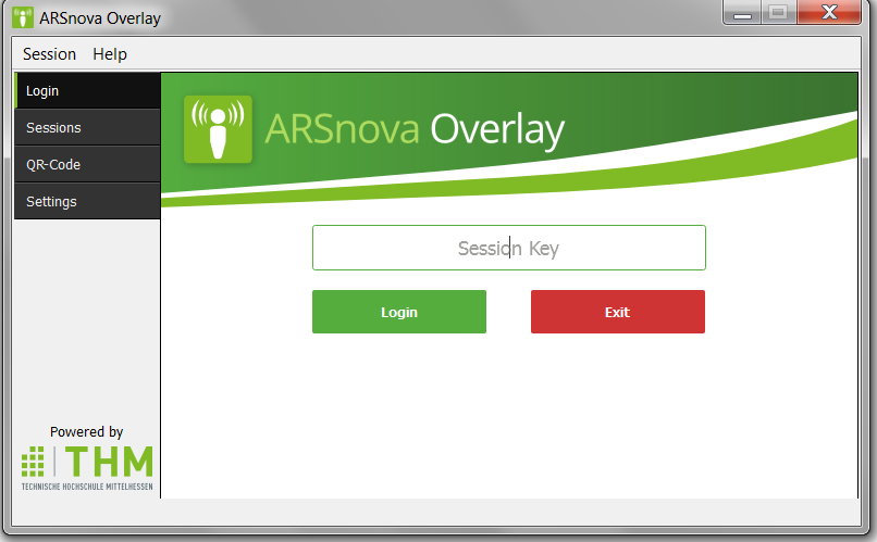 1. Installieren Sie das ARsnova-Widget auf Ihrem Computer, den Sie in der Veranstaltung nutzen. Anschließend starten Sie die Anwendung ARSnovaOverlay aus der Programmliste. Die Anwendung wird geöffnet.
