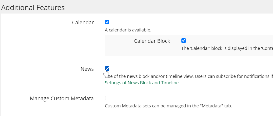 Enabling News and Timeline in the Settings