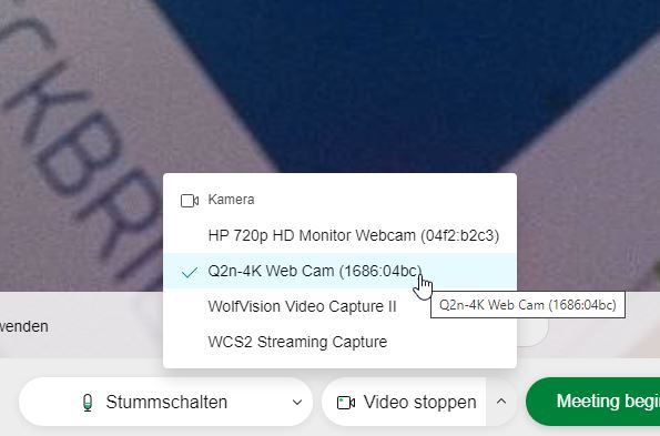 Auswahl der Kamera in Webex