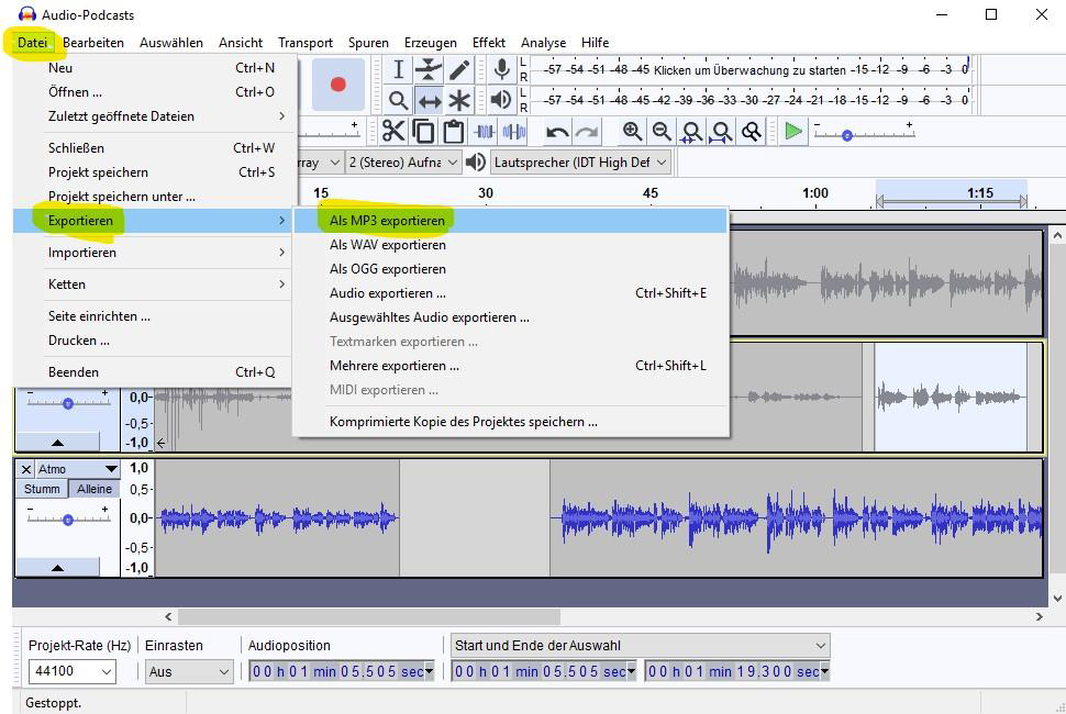 Datei:Audacity Abbildung 15 Audio als .mp3 exportieren und abspeichern..png