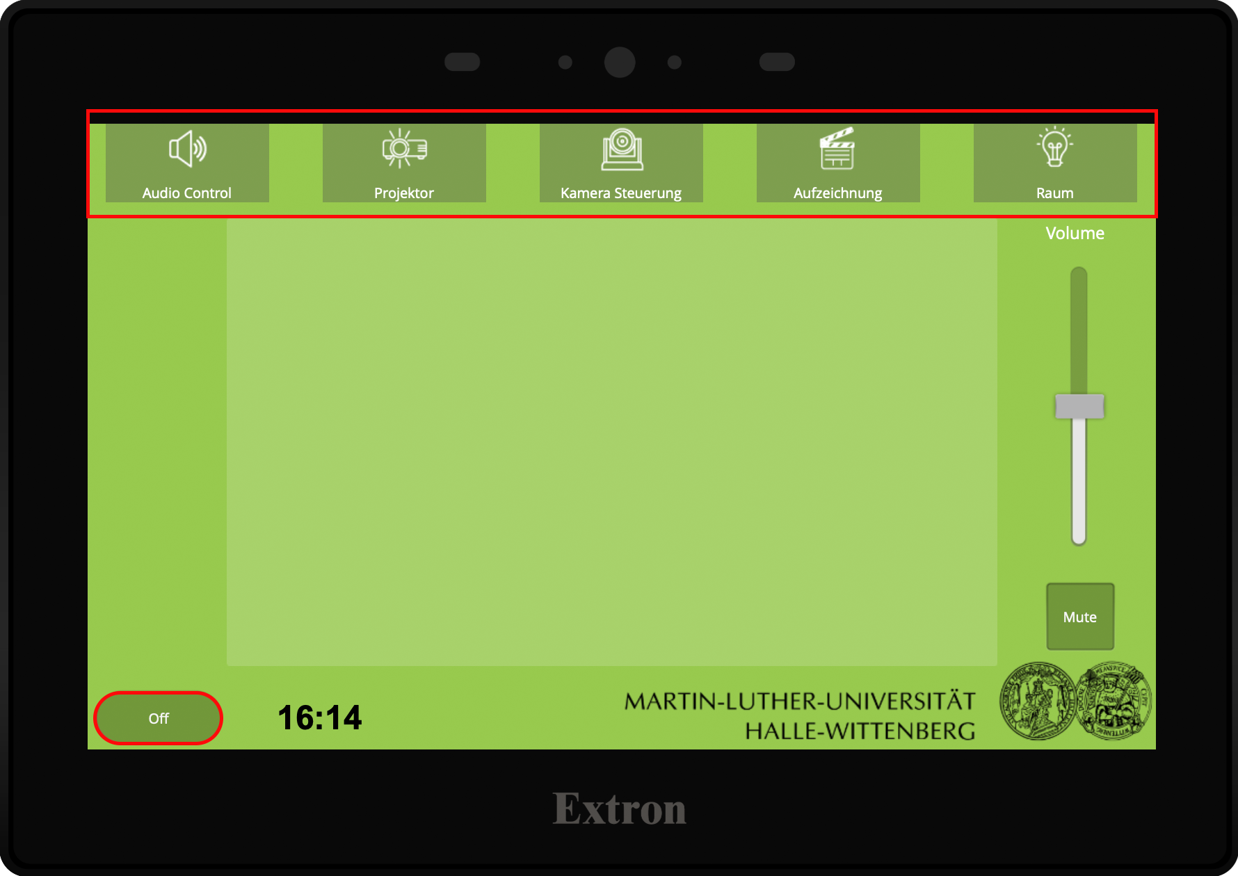 Hauptmenü der Hörsaalsteuerung