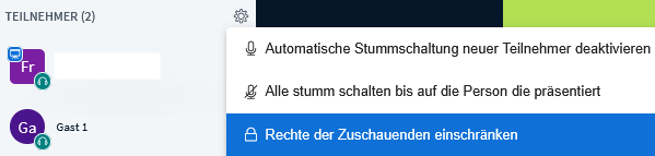 Aufruf der Sperreinstellungen für Teilnehmer im Raum