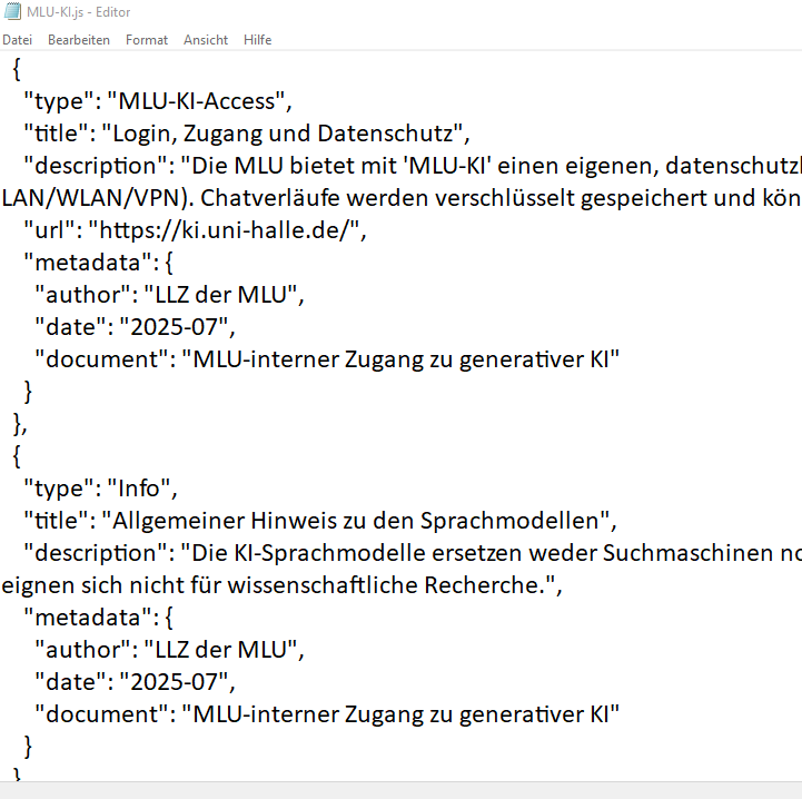 Beispiel Textumwandlung zu JSON