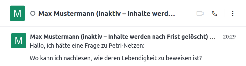 Beispiel für die Kennzeichnung eines deaktivierten Kontos im MLU.Chat