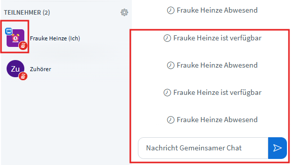 Änderung des Avatars in der Teilnehmerliste und Hinweis im Chat