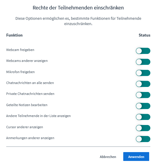 Rechte der Teilnehmenden, die eingeschränkt werden können