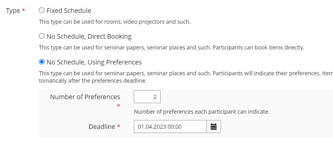 New Booking Type “No Schedule, Using Preferences”