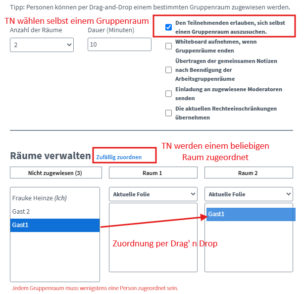 ZUordnung der TN zum Raum