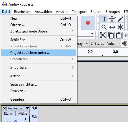 Audacity Abbildung 4 Projekt speichern und benennen (z. B. „Audio-Podcasts“).png