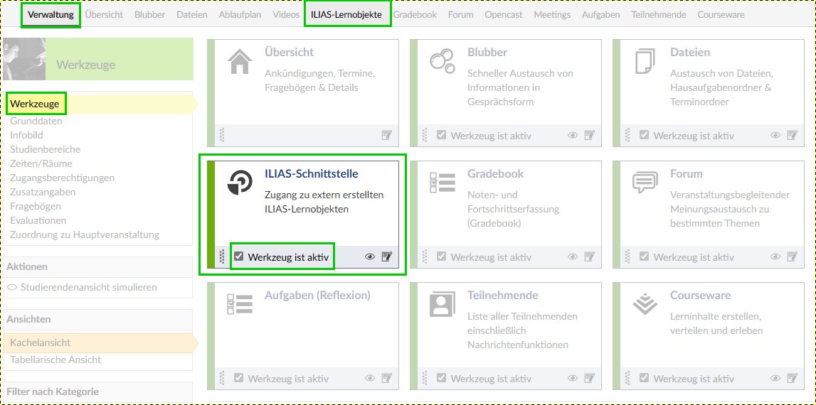Aktivieren der ILIAS-Schnittstelle in der Stud.IP-Veranstaltung