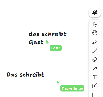Whiteboard mit mehreren Nutzern, Anzeige des Nutzernamens beim Cursor