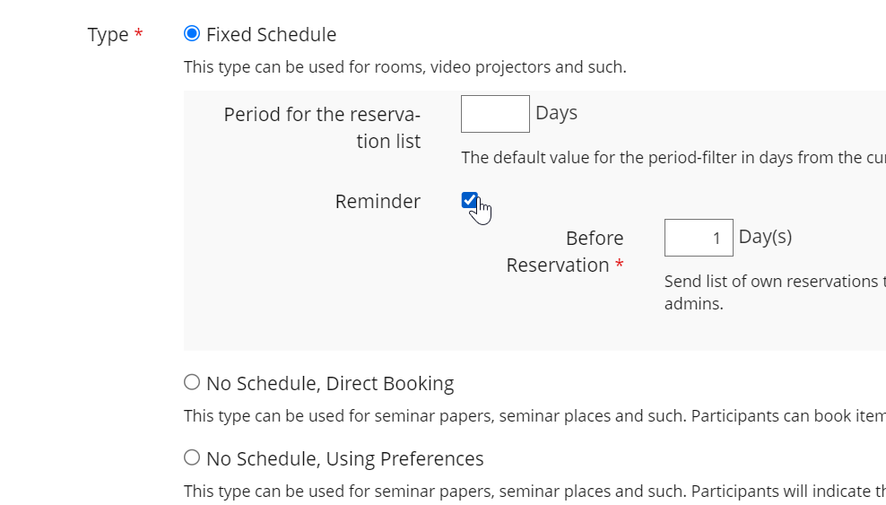 Setting a Reminder for Booked Schedules