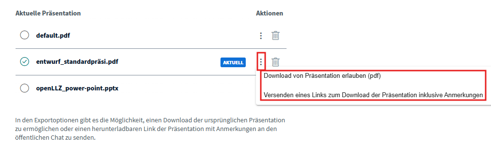 Freigabe zum Download in der Präsentationsverwaltung